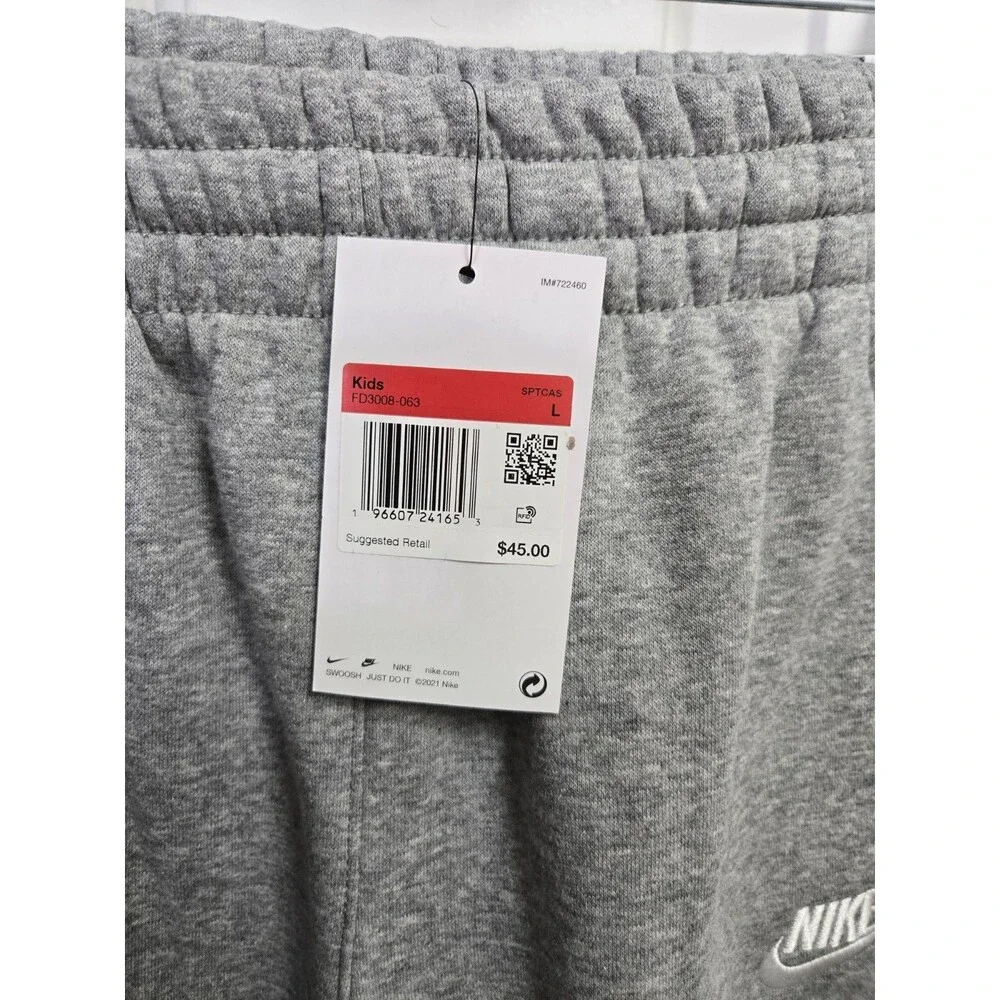Nike Kids Sportswear Club Fleece Jogger Pants Gray FD3008-063 NWT Size Large L